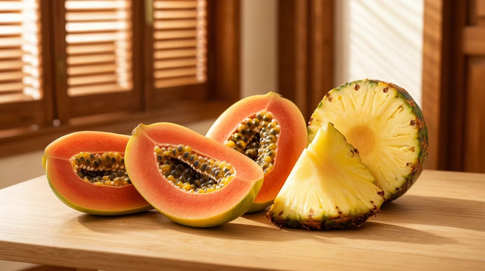Frutas tropicales frescas en un ambiente luminoso